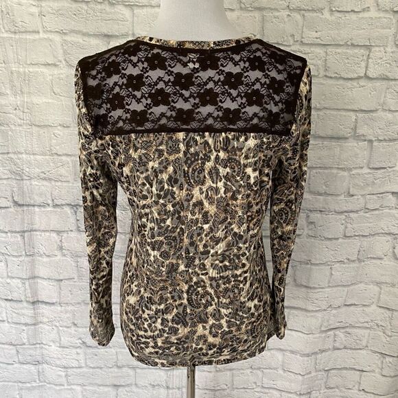 Cache women L cotton blend semi sheer w/back lace upper trim Longsleeve top - Picture 7 of 9
